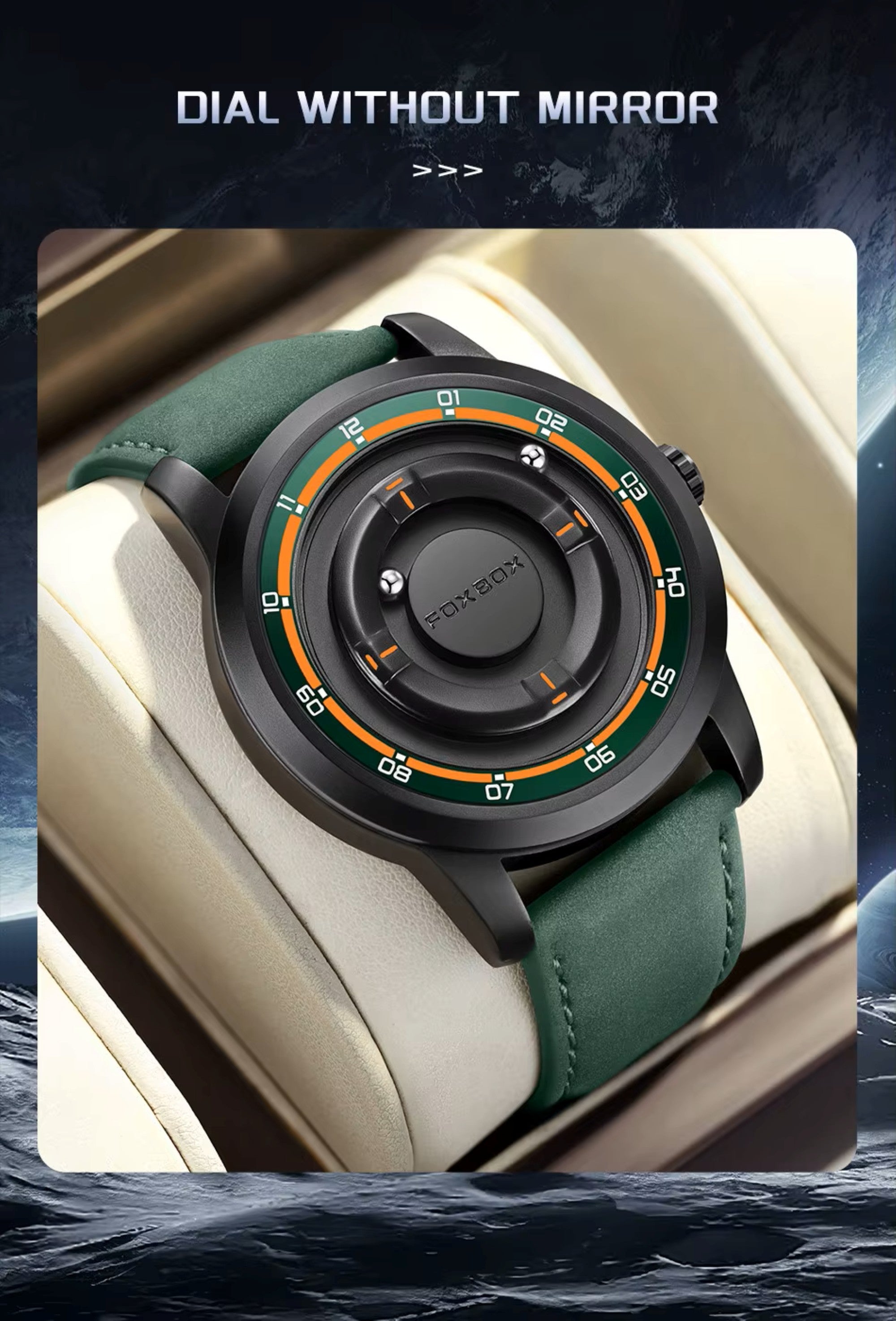 Watch with a unique dial design on a dark background