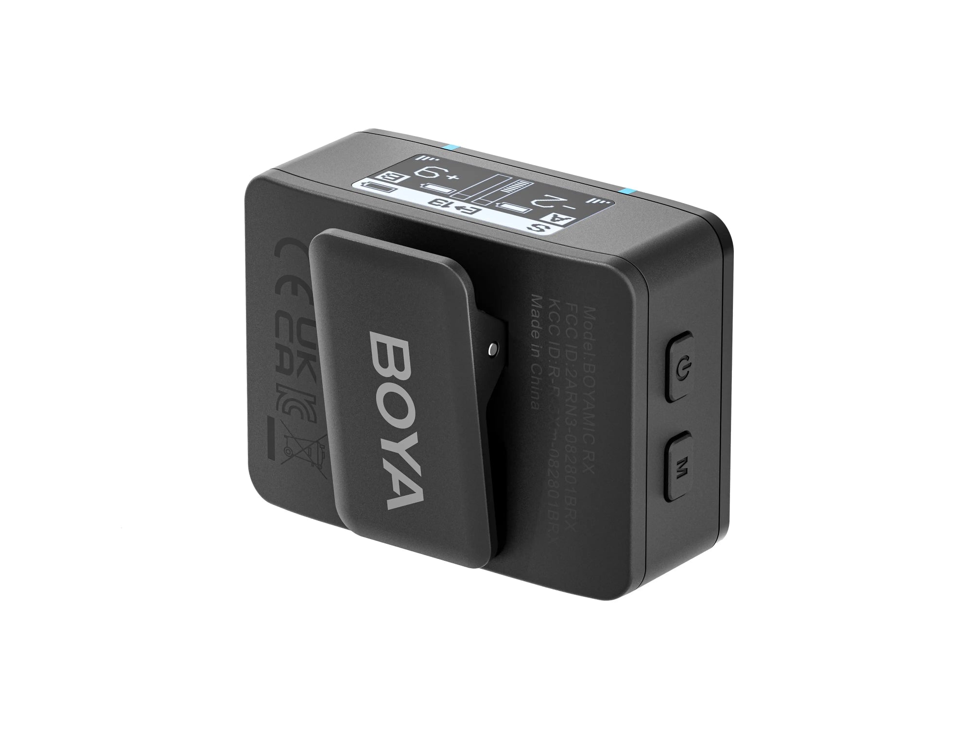 Black audio device with BOYA branding on a white background