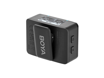 Black audio device with BOYA branding on a white background