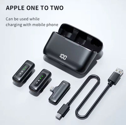 Set of electronic devices including a charging dock, cables, and connectors on a white background.