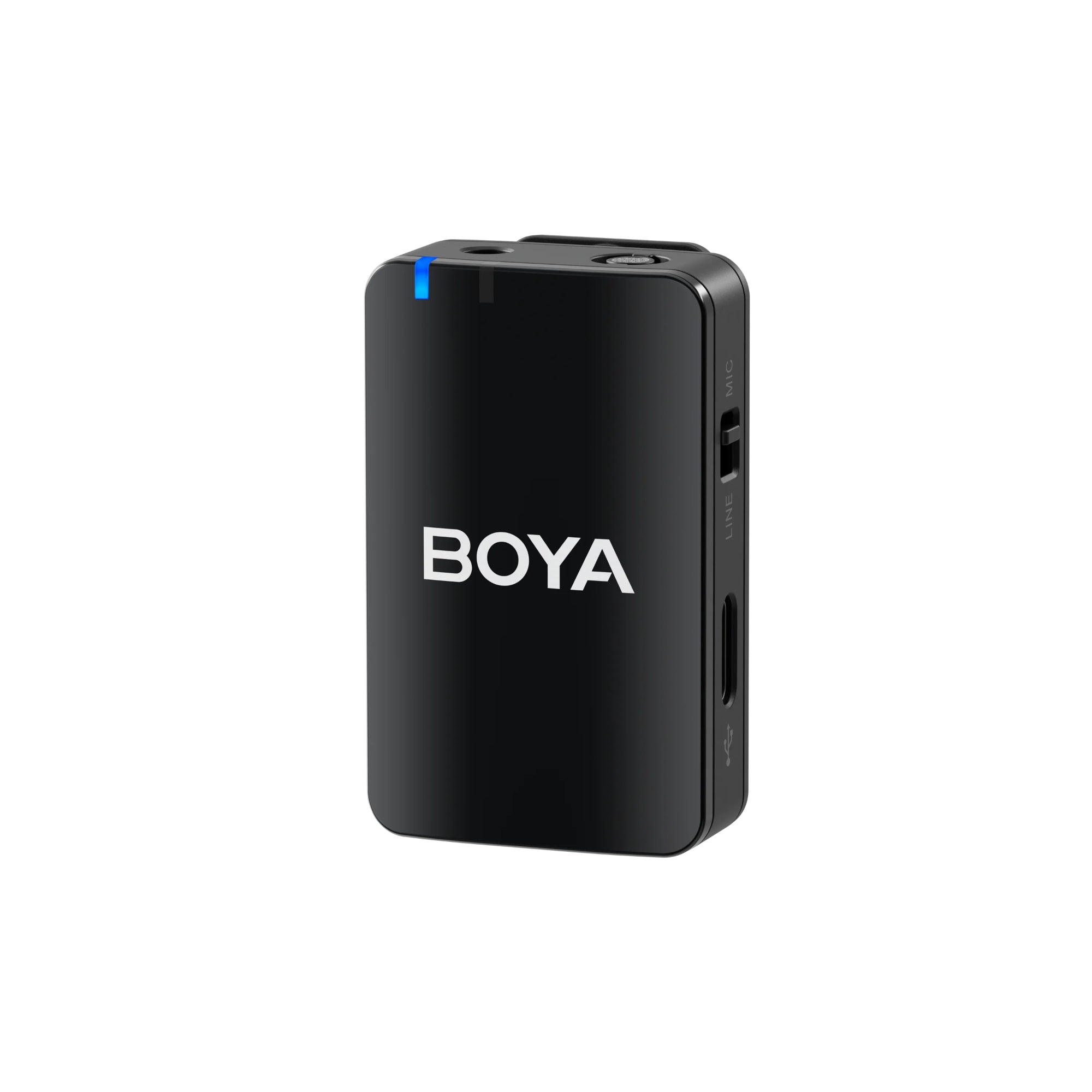 Black electronic device with 'BOYA' branding on a white background