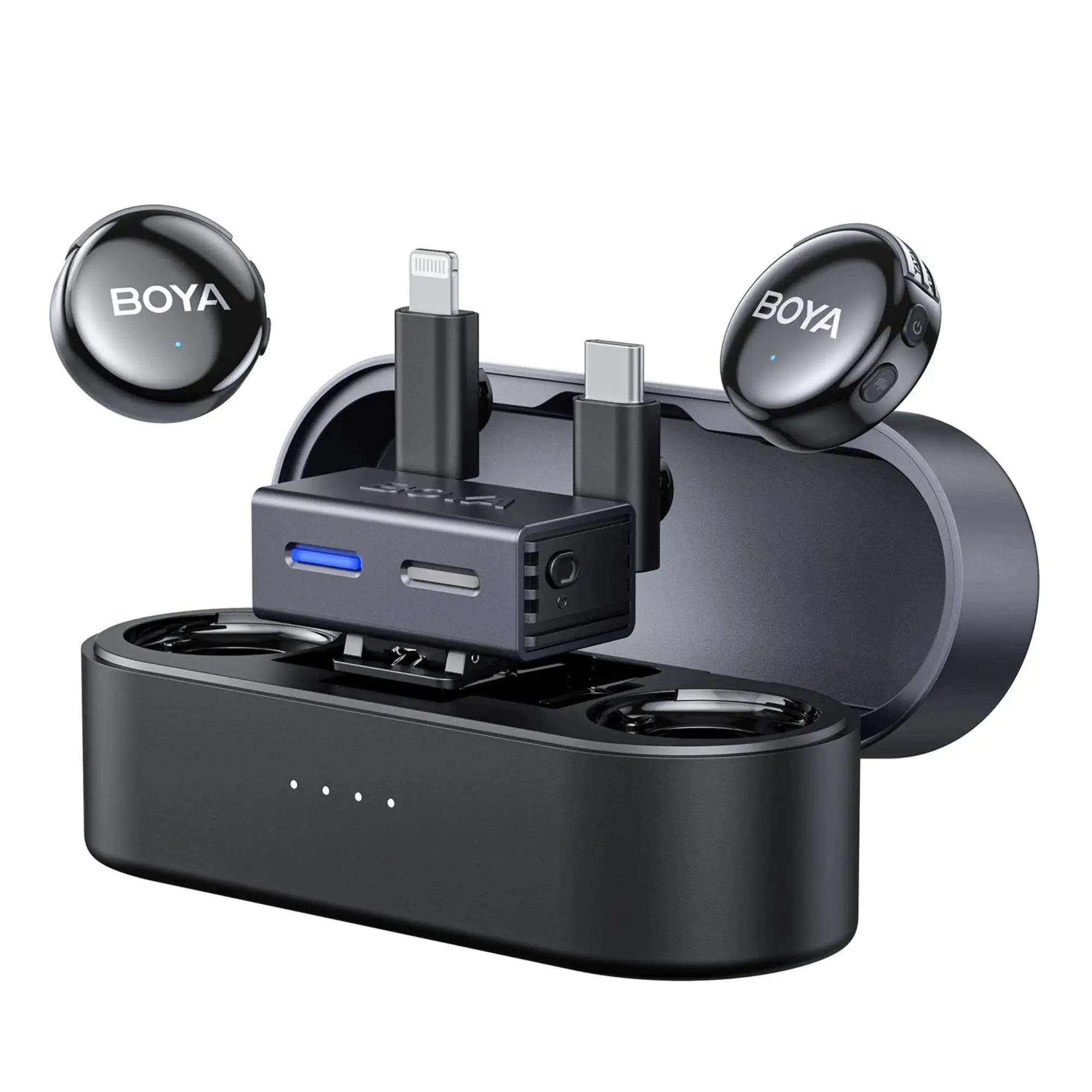 Boya charging station with multiple ports and connectors on a white background