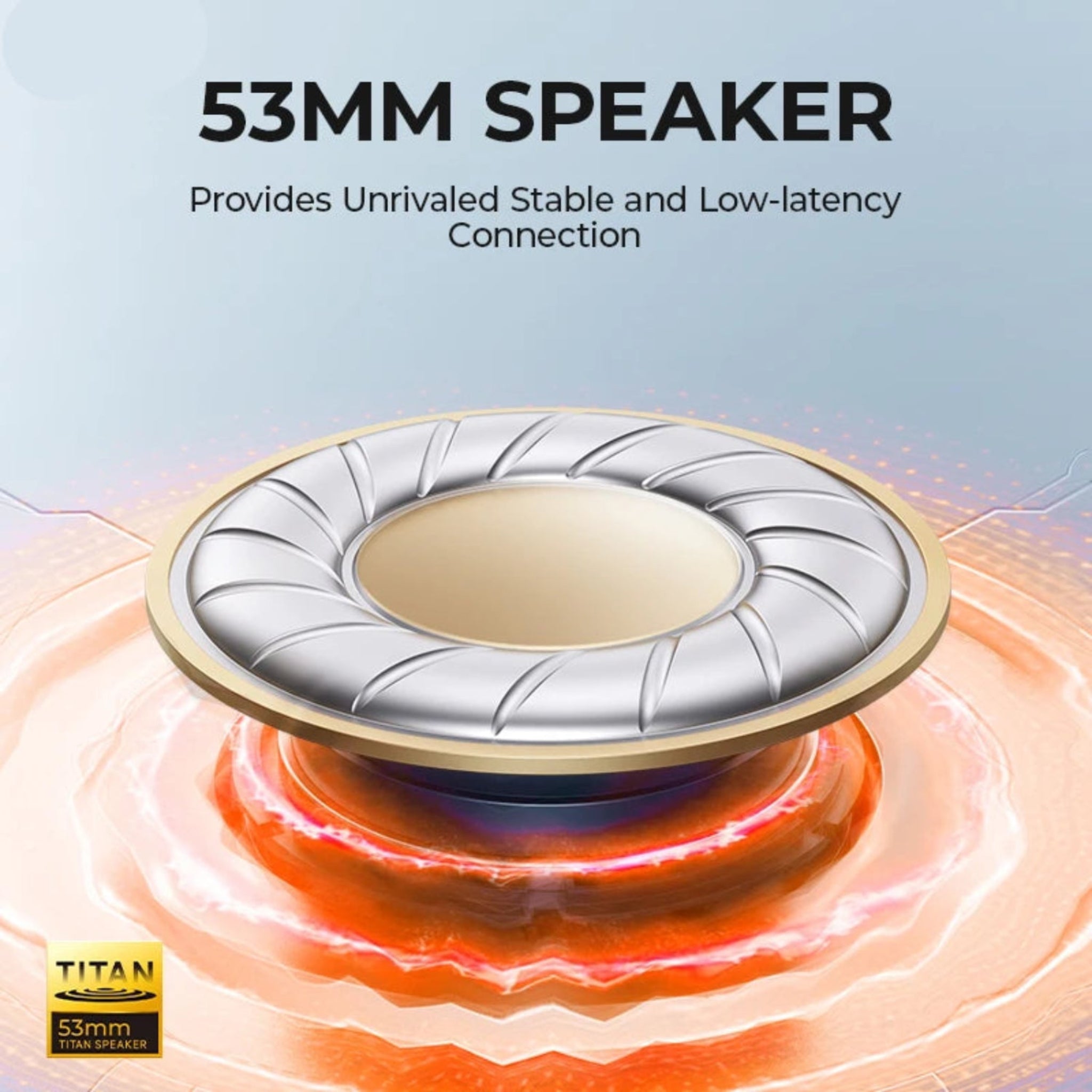 53mm speaker with magnetic field illustration on a light blue background