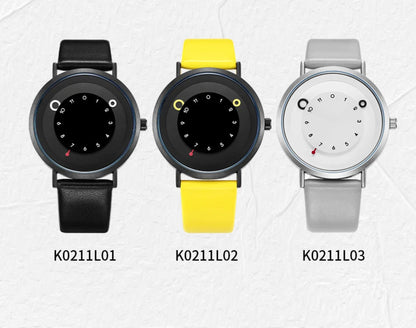 Three watches with different colored straps on a light gray background