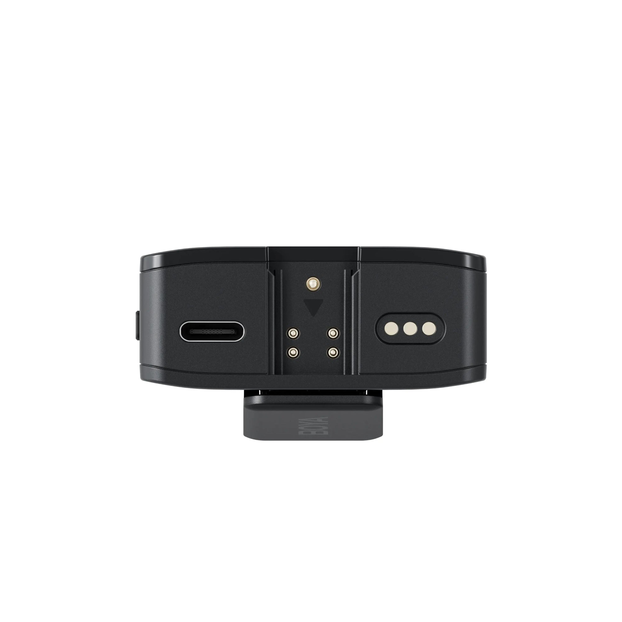 Black electronic device with ports and lights on a white background