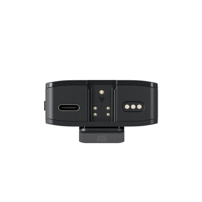 Black electronic device with ports and lights on a white background