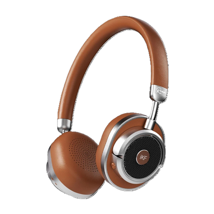 Brown headphones with silver accents on a white background