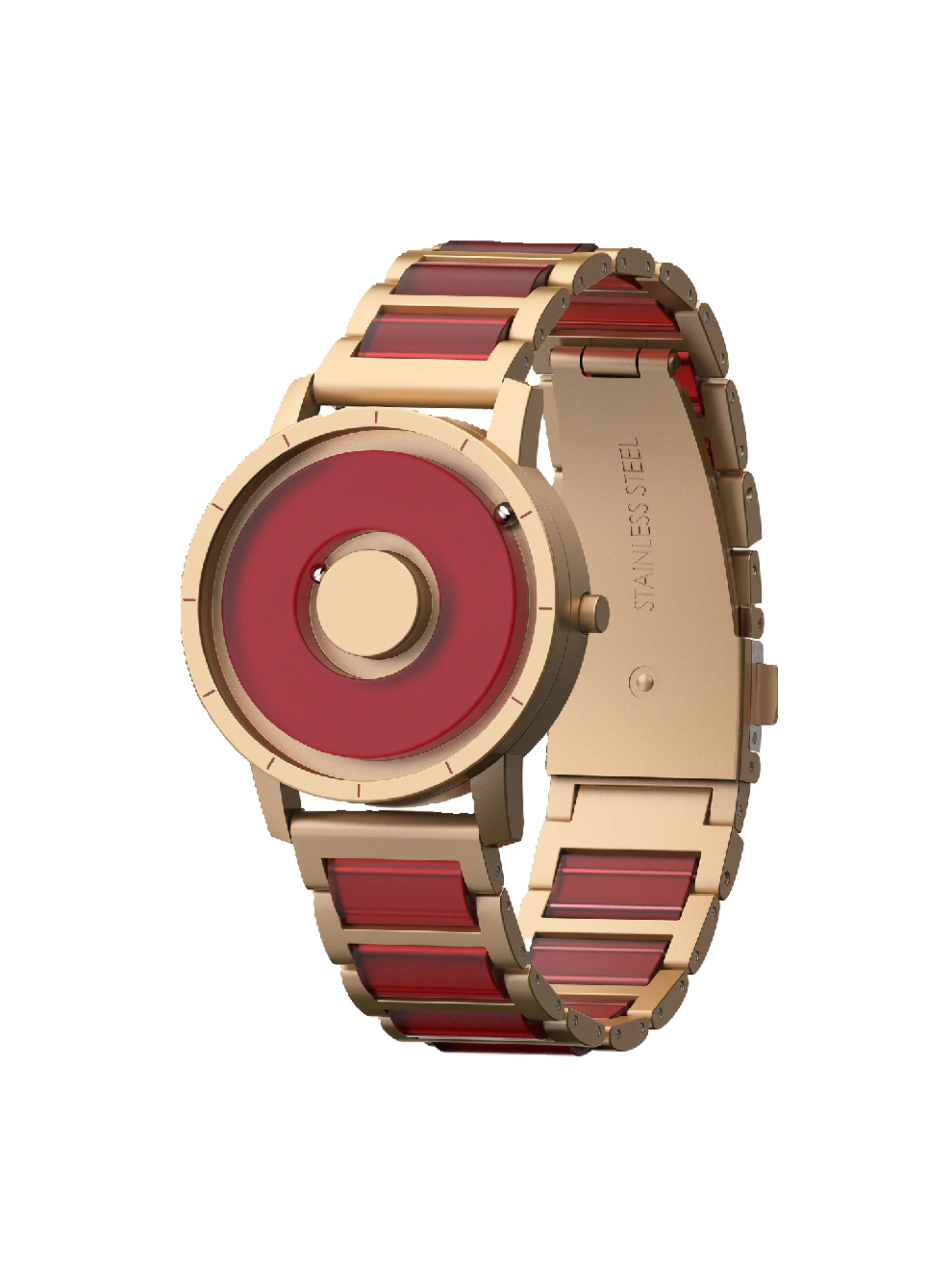 Gold and red watch on a white background