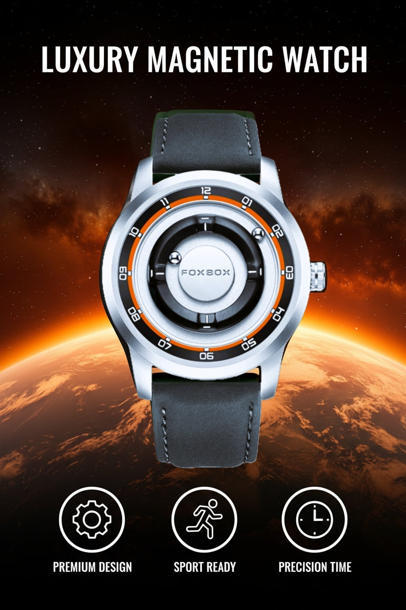 Luxury magnetic watch with space-themed background