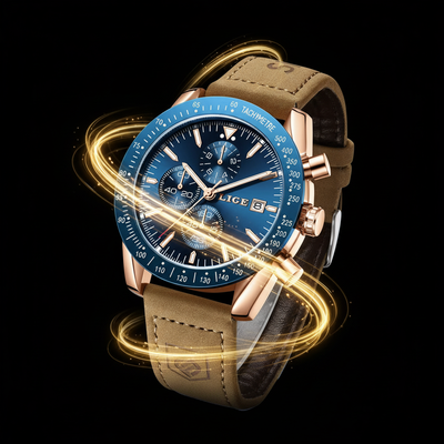 LIGE Executive Chronograph Watch - Premium Leather Business Timepiece