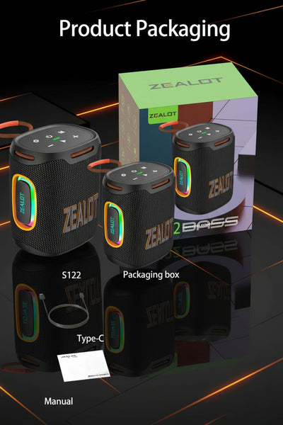 ZEALOT S122 Wireless Bluetooth Speaker - 25W Premium Portable Audio with LED Ring & 6000mAh Battery