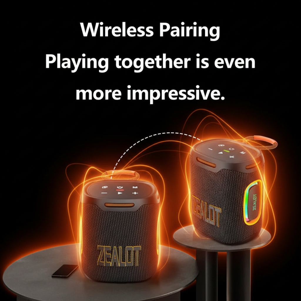 ZEALOT S122 Wireless Bluetooth Speaker - 25W Premium Portable Audio with LED Ring & 6000mAh Battery