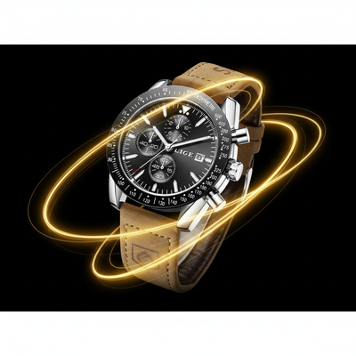 LIGE Executive Chronograph Watch - Premium Leather Business Timepiece