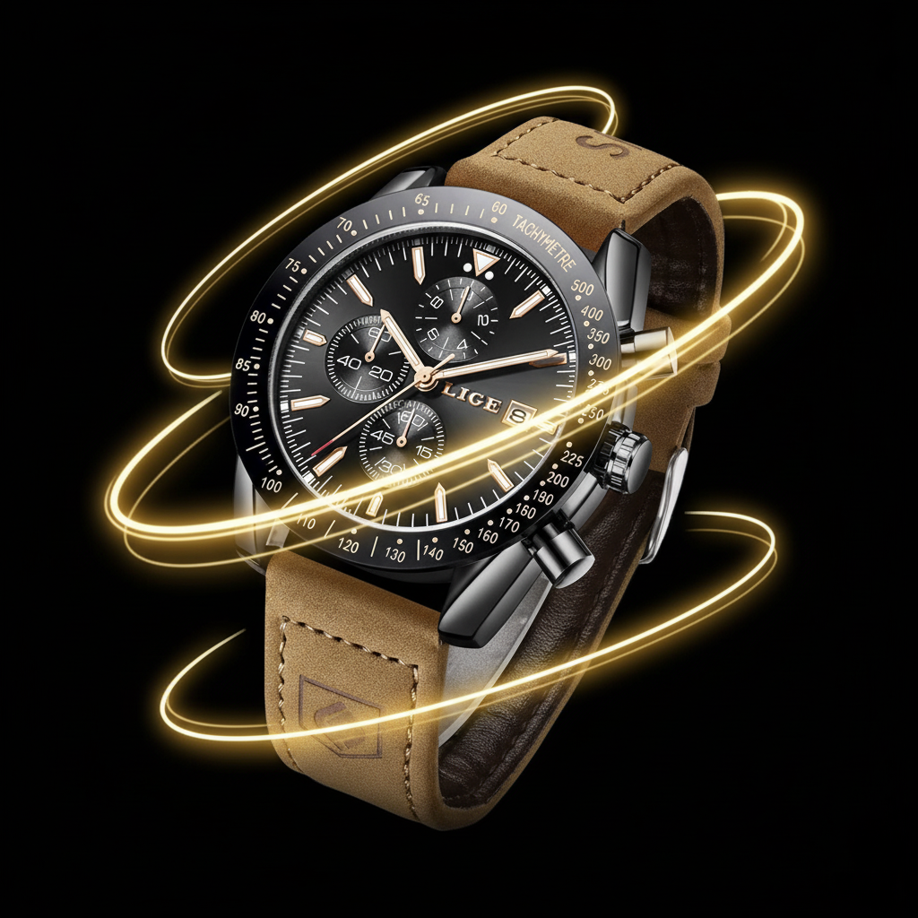 LIGE Executive Chronograph Watch - Premium Leather Business Timepiece