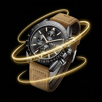 LIGE Executive Chronograph Watch - Premium Leather Business Timepiece