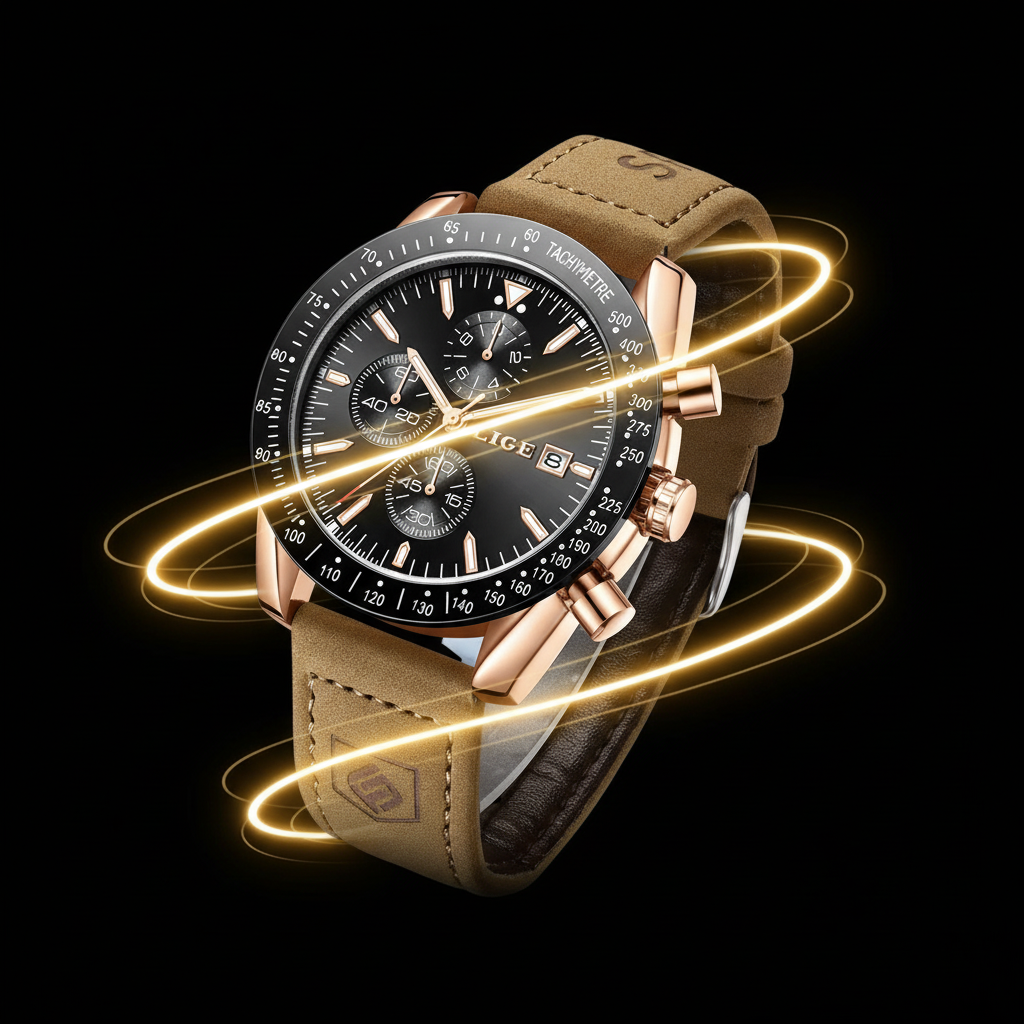 LIGE Executive Chronograph Watch - Premium Leather Business Timepiece