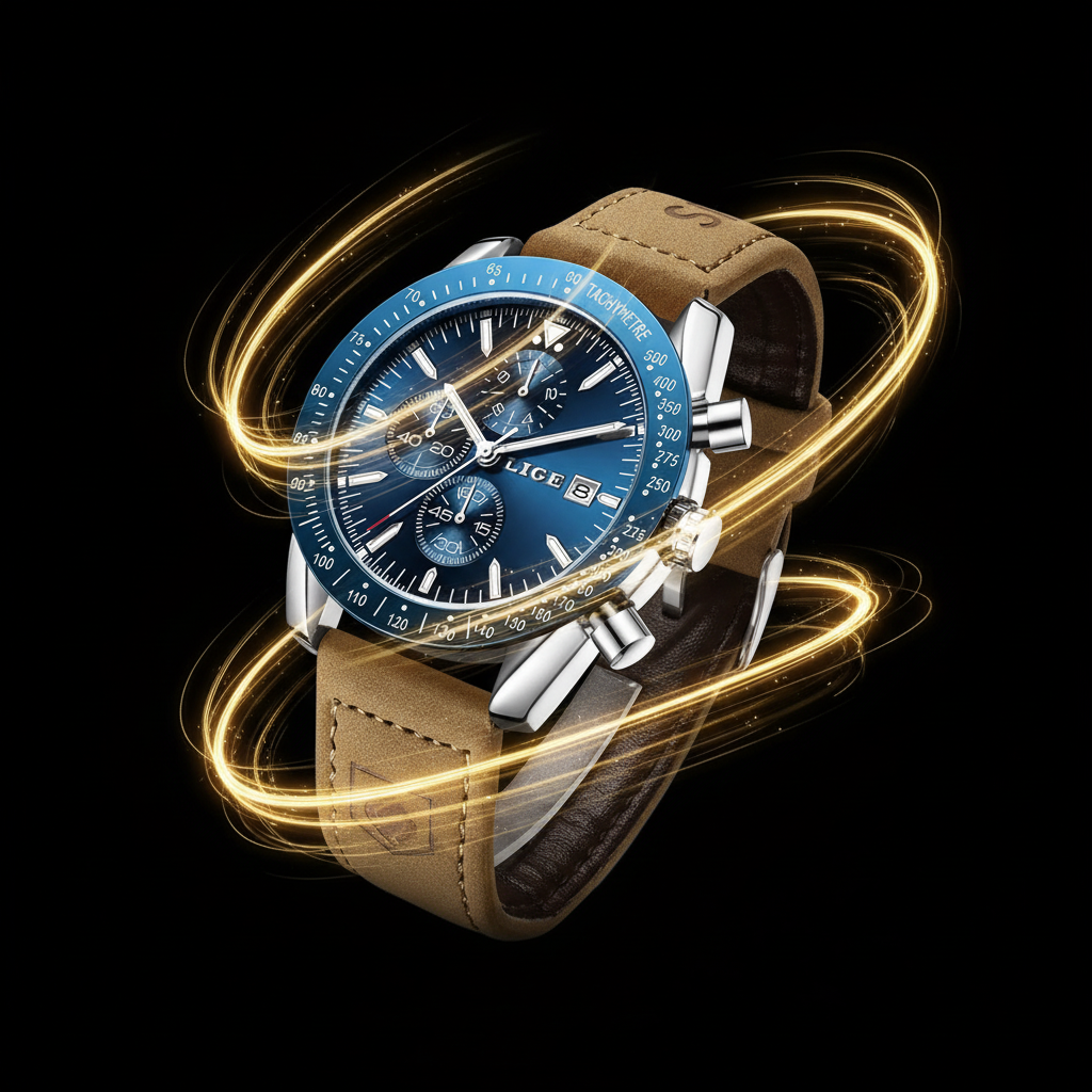 LIGE Executive Chronograph Watch - Premium Leather Business Timepiece