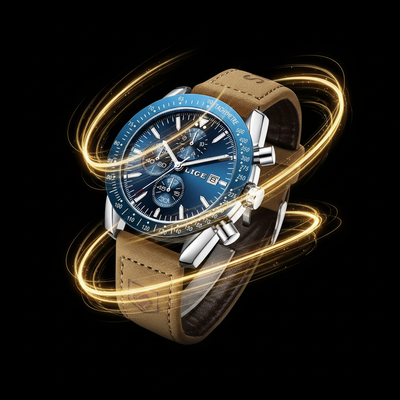 LIGE Executive Chronograph Watch - Premium Leather Business Timepiece