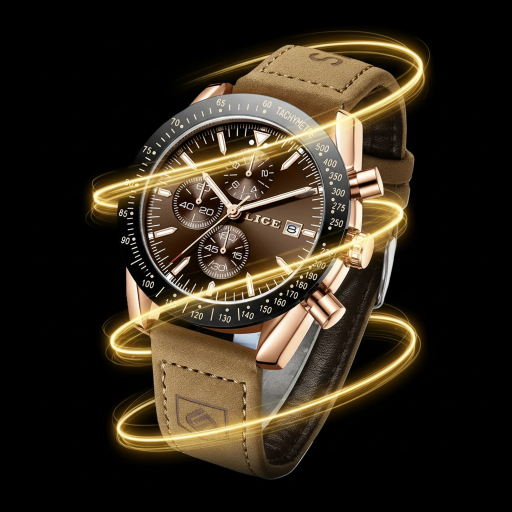 LIGE Executive Chronograph Watch - Premium Leather Business Timepiece