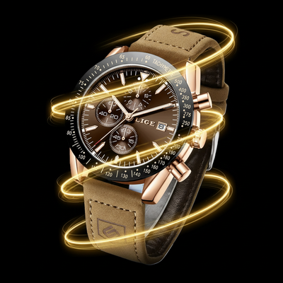 LIGE Executive Chronograph Watch - Premium Leather Business Timepiece