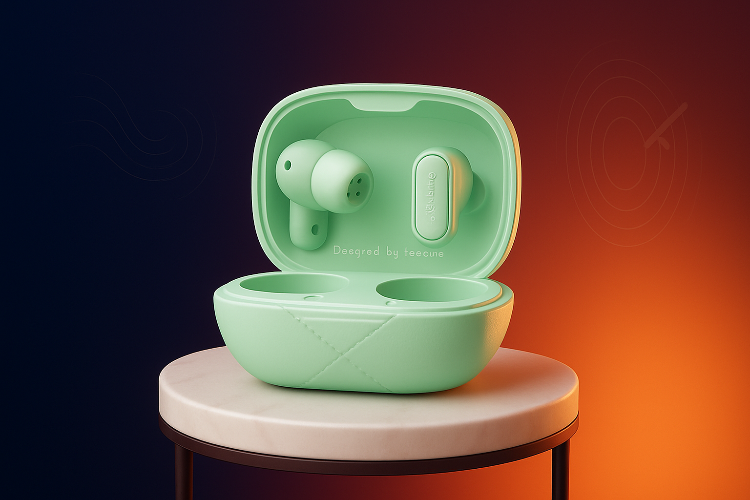 Mint green earbuds with brighter background